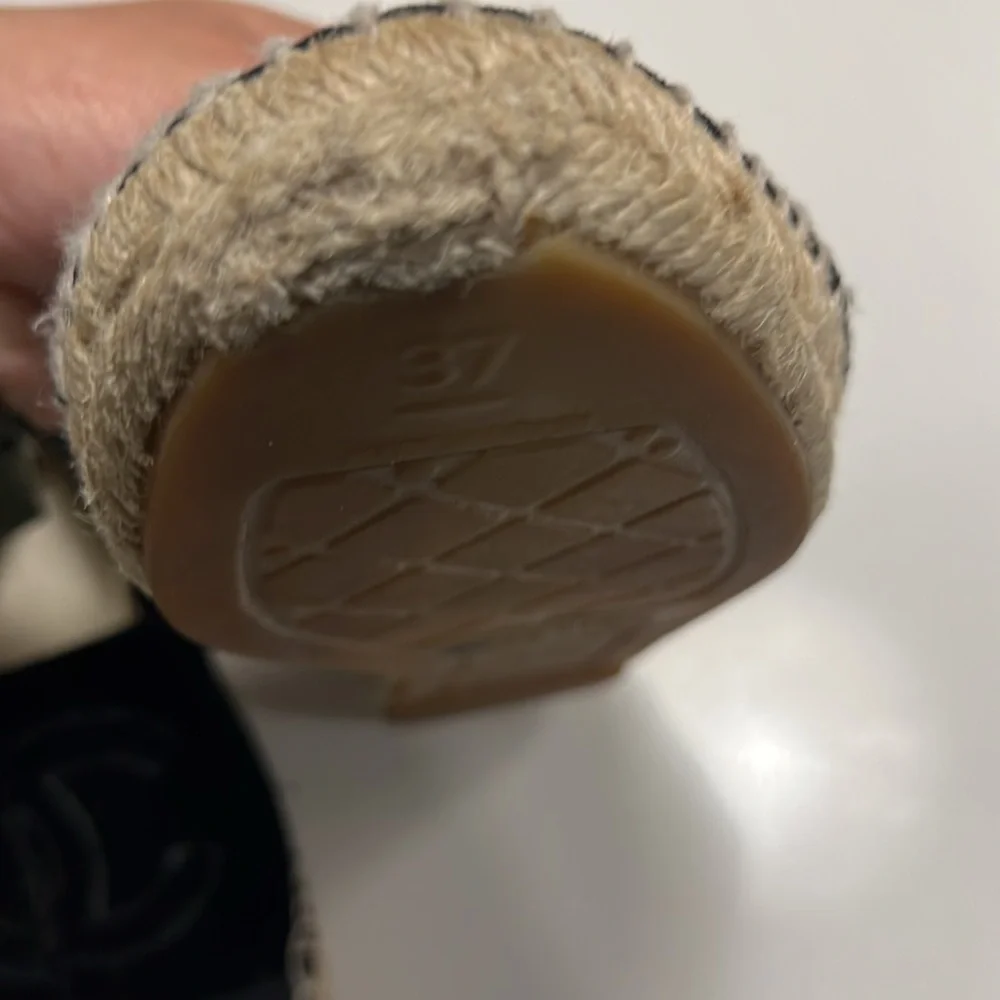 Chanel Interlocking CC Logo Velvet Espadrilles Black